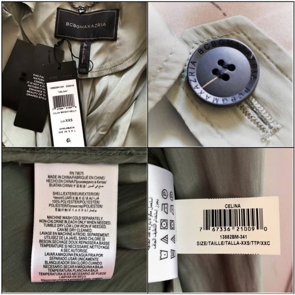 *NWT* BCBG MaxAzria “Celina” Draped Kelly Green Belted Trench Coat XXS - Picture 14 of 15